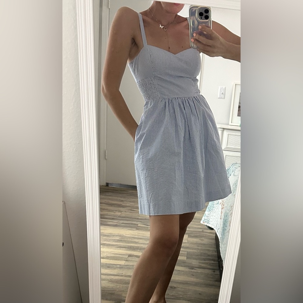 LILLY PULITZER A-Line SEERSUCKER Sweetheart Neckline Dress size 0, Bay Blue